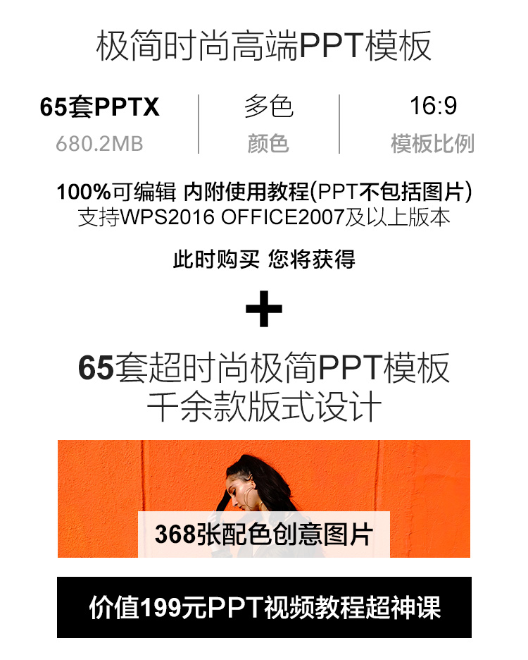 【极简PPT】2020新款ppt模板简约欧美时尚行业服装清新大气黑白极简ppt素材