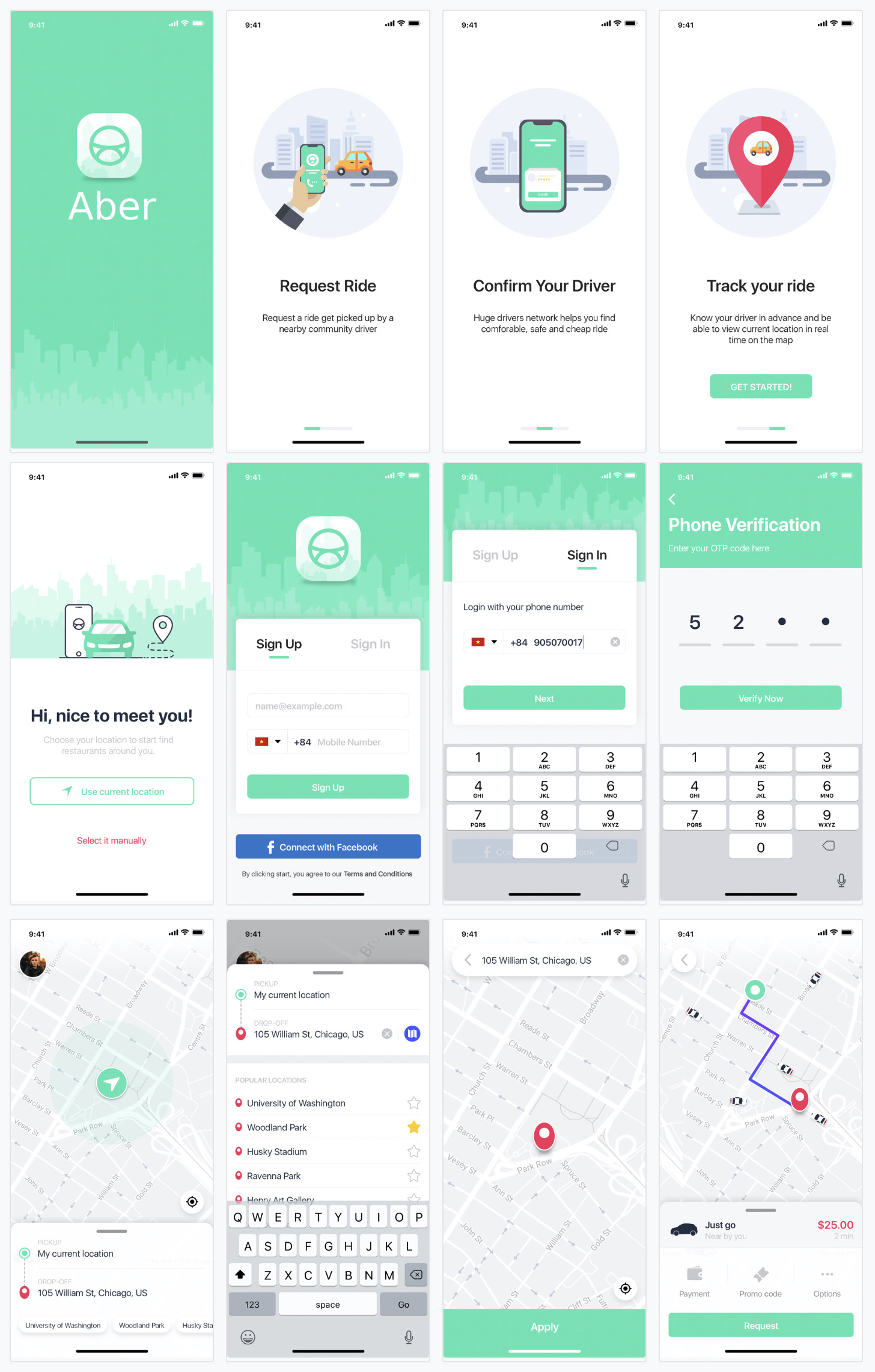 【打车界面】出租车打车预约快车在线支付应用APP UI源文件模板psd分层素材