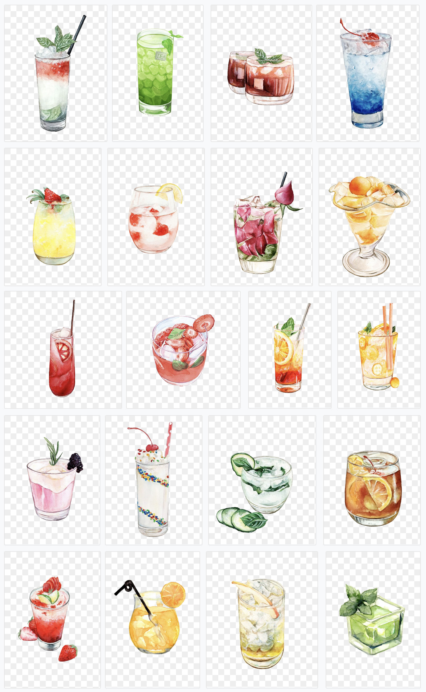 【手绘水果】144张复古手绘水彩果汁水果饮品店铺菜单宣传海报设计元素PNG免抠素材