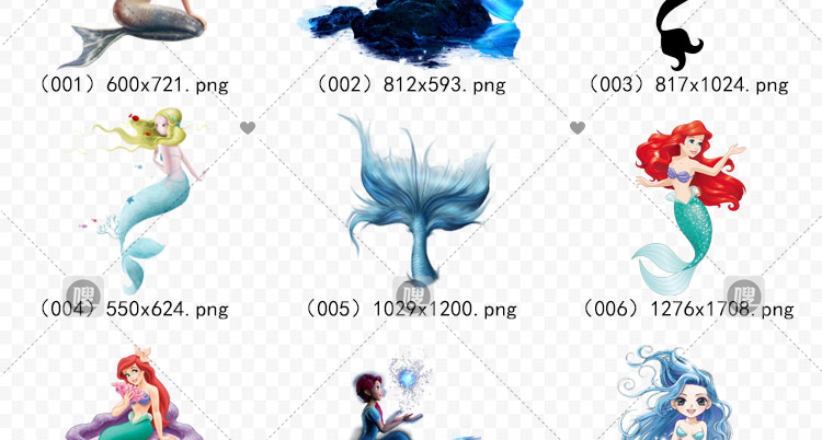 【PNG免抠】3D梦幻卡通手绘美人鱼公主尾巴免扣设计素材元素