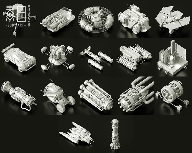 【零件模型】278款科幻机械科技零部件工业造型零件 OBJ格式C4D模型素材合集