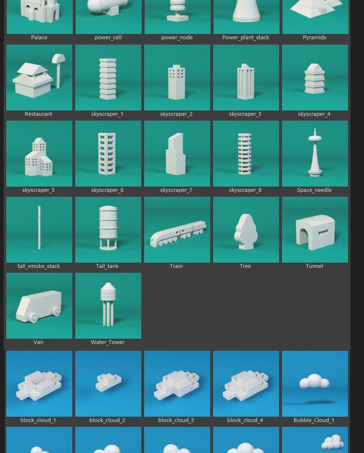 384款简约单体3d卡通可爱风家居工具植物建筑obj模型lib4d预设