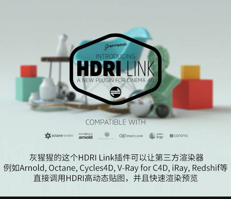 灰猩猩HDRI贴图渲染预览调用插件GSG HDRI Link C4DR15-21Win/Mac