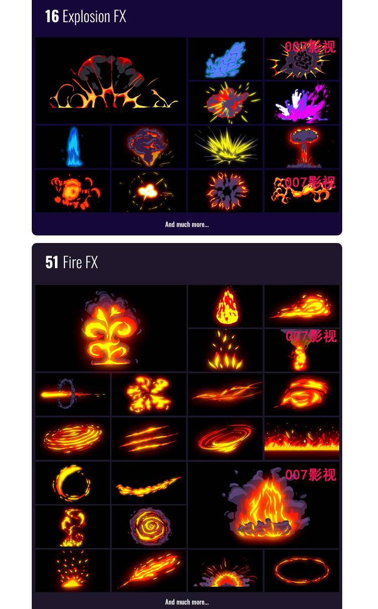850款卡通动漫火焰爆炸水流电流烟雾霓虹灯转场特效