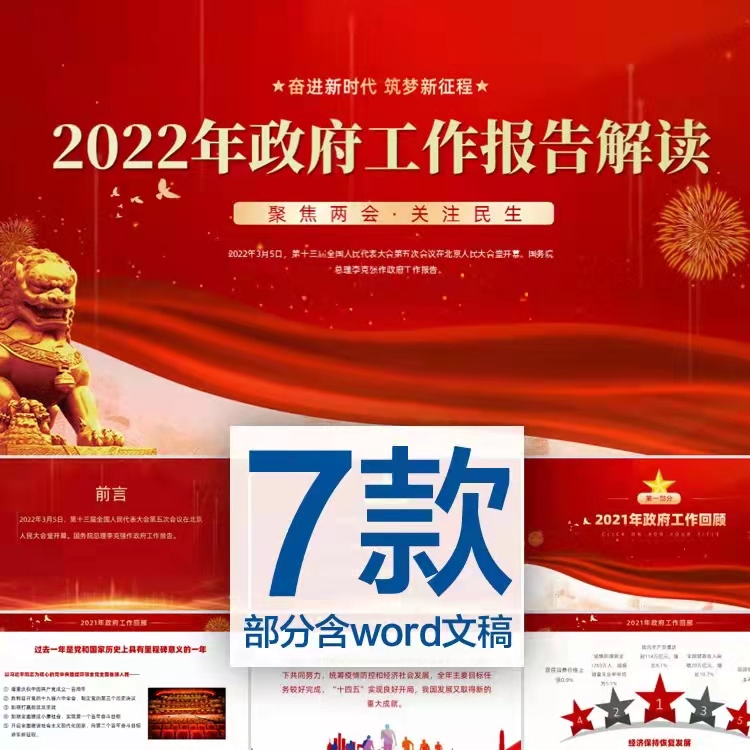 7款2022年政府工作报告解读PPT模板聚焦两会关注民生