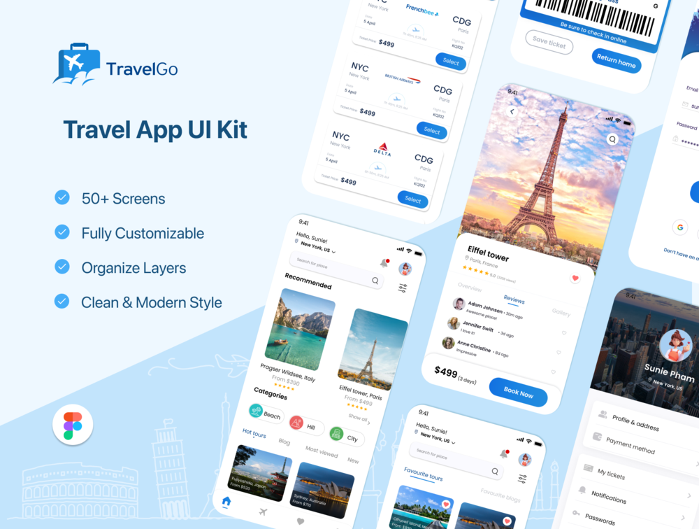 完整的UI套件用于列出目录业务，TravelGo  – 列表目录UI套件