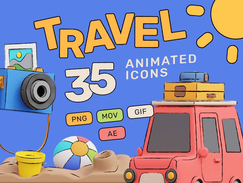 3D旅行动画象为促销，网站，演示文稿，初创企业等等。，跳！旅行3D动画包