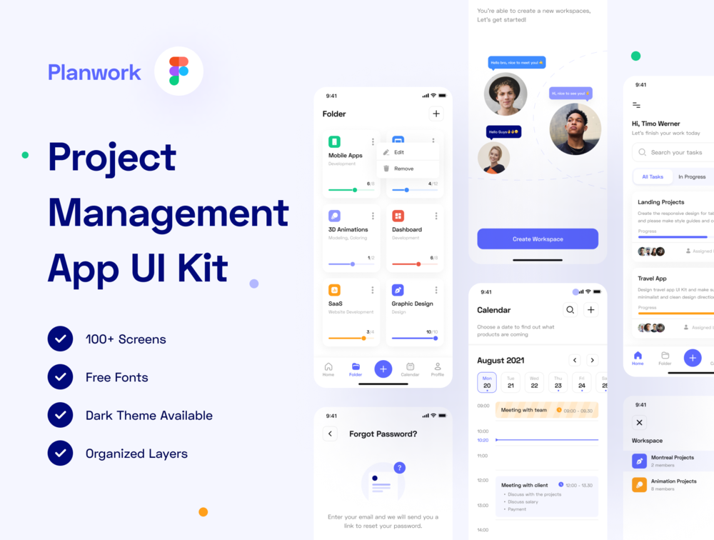 项目管理应用程序UI套件，Planwork  –  Project Management App UI Kit