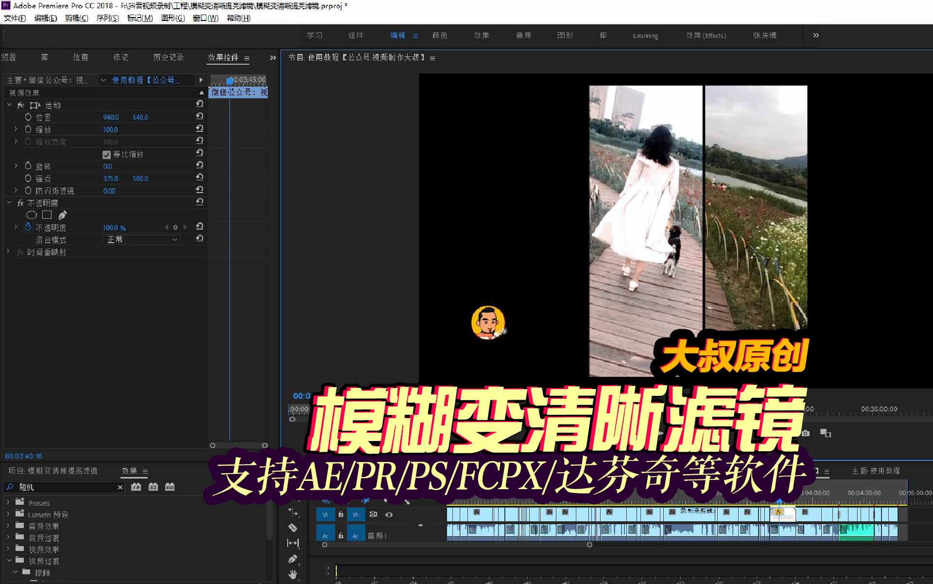 视频模糊变清晰滤镜安装教程！赠滤镜！