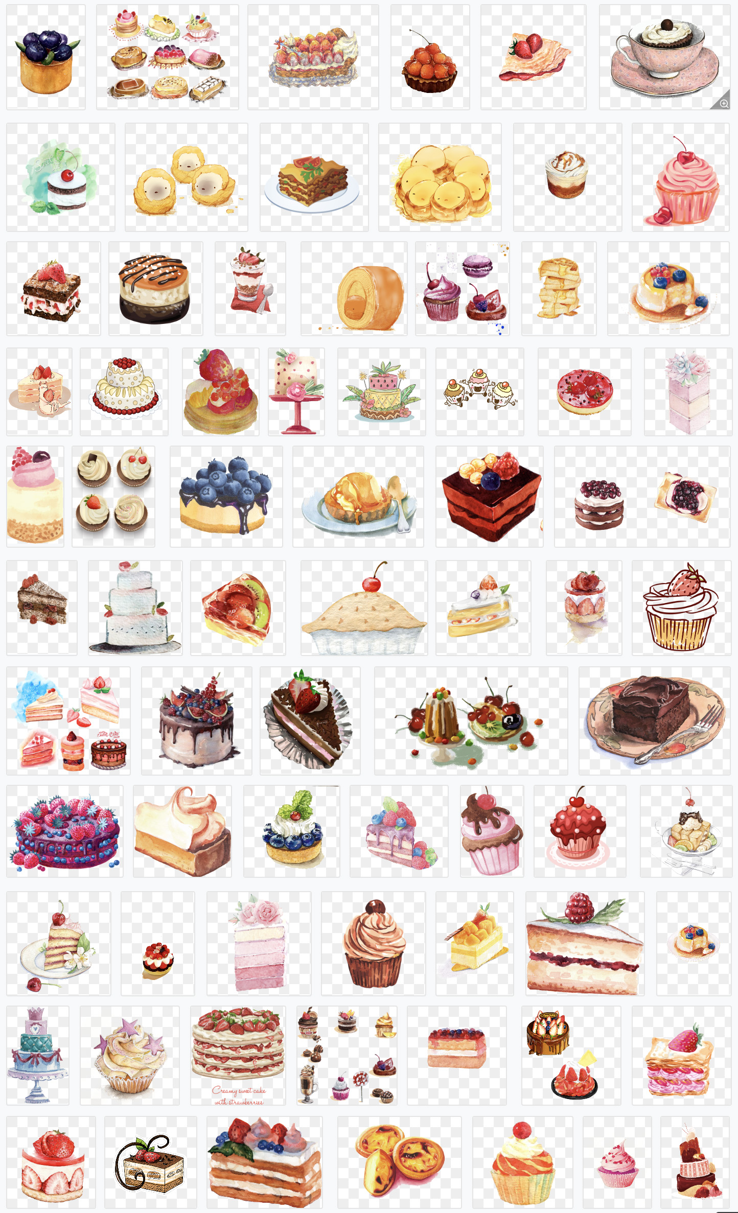 【手绘甜点】手绘卡通可爱蛋糕甜点免抠PNG装饰图案元素