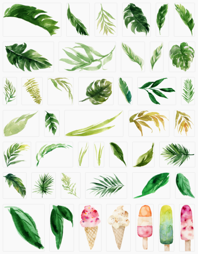 【手绘绿色植物PNG】森系，水彩，婚礼，热带，火烈鸟，花环，请柬卡片 PSD+PNG免抠设计素材