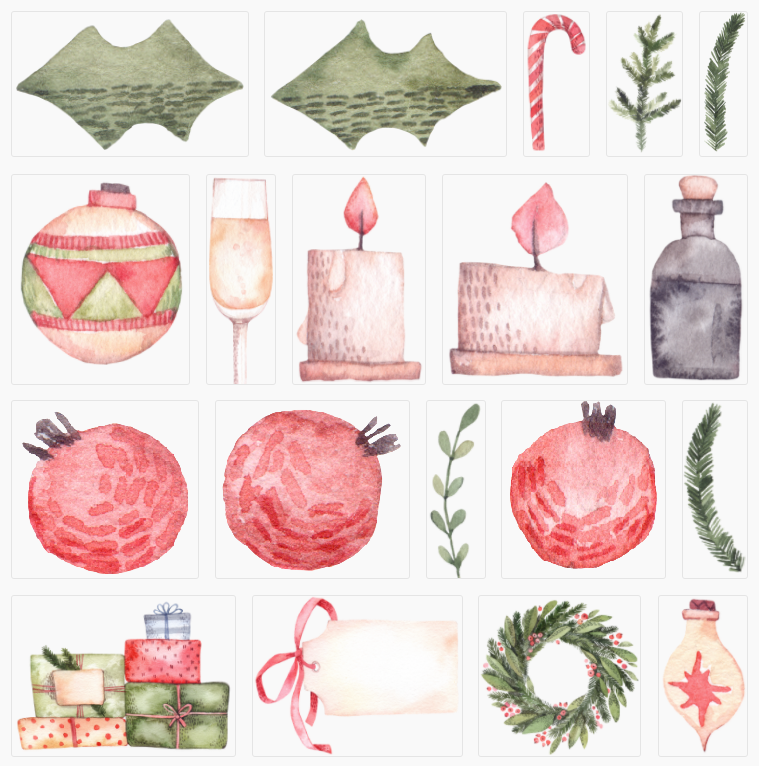 【圣诞手绘PNG】圣诞节，红毛衣，蝴蝶结，礼物，松果，姜饼，高清PNG免抠水彩设计素材