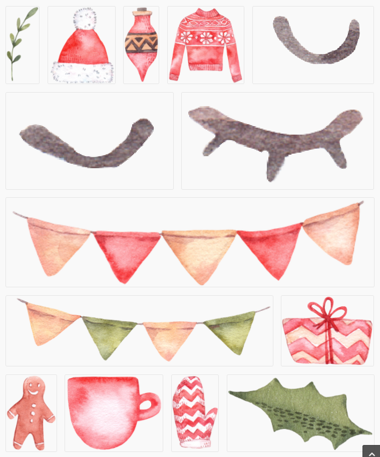 【圣诞手绘PNG】圣诞节，红毛衣，蝴蝶结，礼物，松果，姜饼，高清PNG免抠水彩设计素材