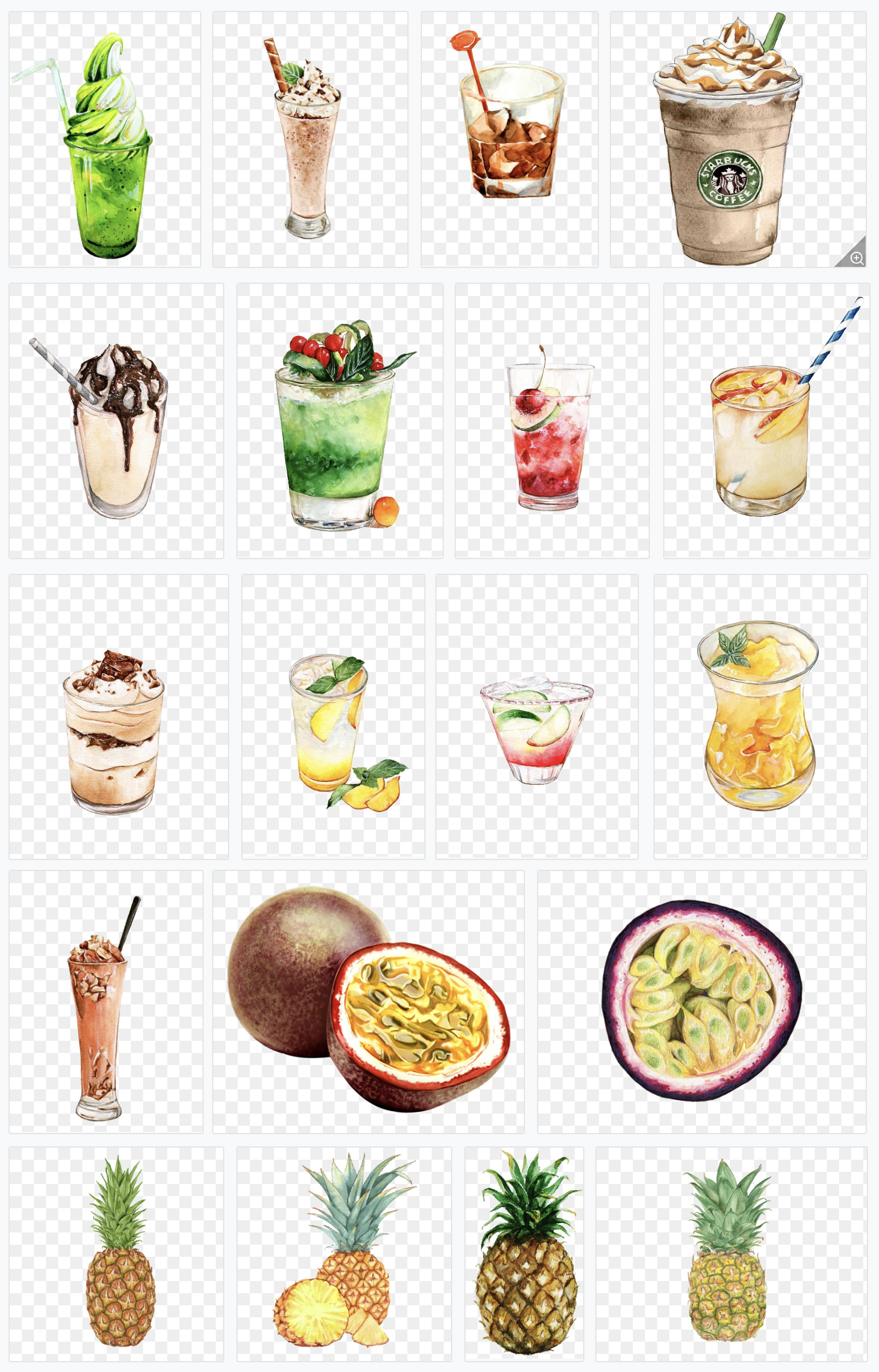 【手绘水果】144张复古手绘水彩果汁水果饮品店铺菜单宣传海报设计元素PNG免抠素材