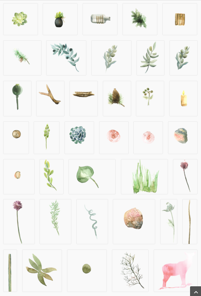 【免抠素材/手绘】清新森系水彩手绘绿植物树桩花草花环叶子矢量PNG免抠图素材