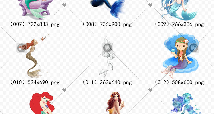【PNG免抠】3D梦幻卡通手绘美人鱼公主尾巴免扣设计素材元素