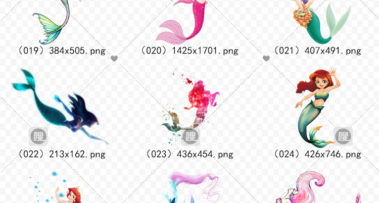 【PNG免抠】3D梦幻卡通手绘美人鱼公主尾巴免扣设计素材元素