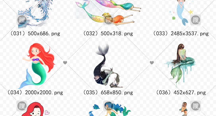 【PNG免抠】3D梦幻卡通手绘美人鱼公主尾巴免扣设计素材元素