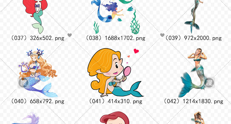 【PNG免抠】3D梦幻卡通手绘美人鱼公主尾巴免扣设计素材元素