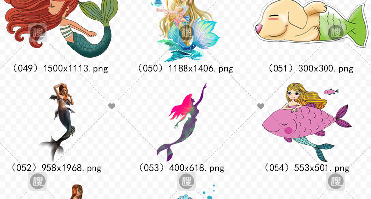 【PNG免抠】3D梦幻卡通手绘美人鱼公主尾巴免扣设计素材元素