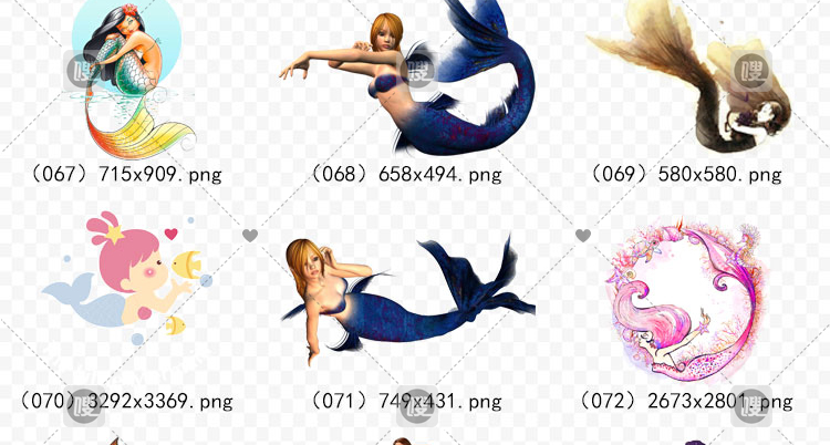 【PNG免抠】3D梦幻卡通手绘美人鱼公主尾巴免扣设计素材元素