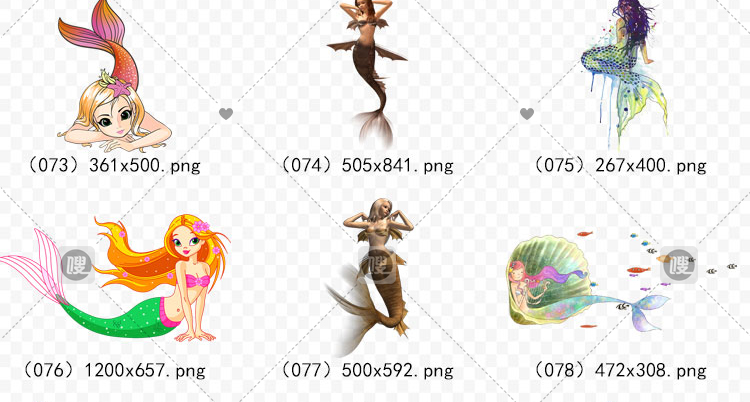 【PNG免抠】3D梦幻卡通手绘美人鱼公主尾巴免扣设计素材元素