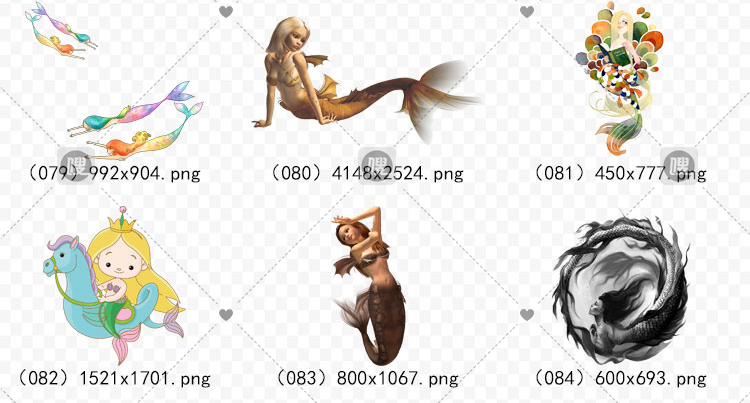 【PNG免抠】3D梦幻卡通手绘美人鱼公主尾巴免扣设计素材元素