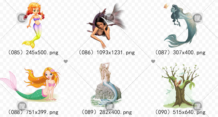 【PNG免抠】3D梦幻卡通手绘美人鱼公主尾巴免扣设计素材元素