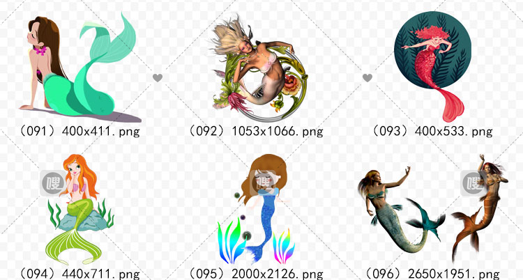 【PNG免抠】3D梦幻卡通手绘美人鱼公主尾巴免扣设计素材元素