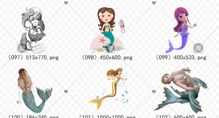 【PNG免抠】3D梦幻卡通手绘美人鱼公主尾巴免扣设计素材元素