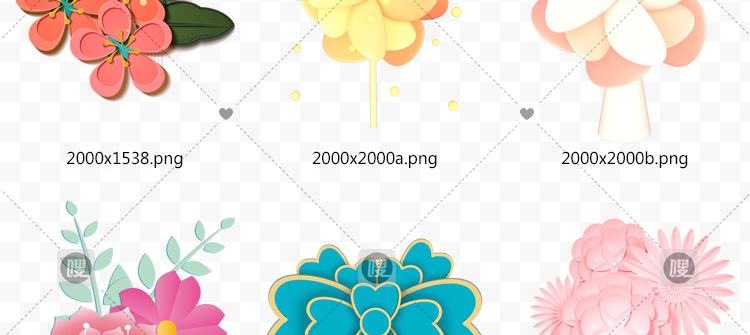 卡通中式立体植物花朵花卉剪纸透明背景设计装饰素材