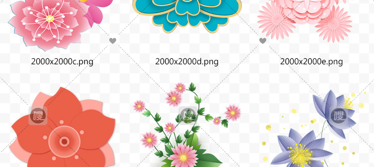 卡通中式立体植物花朵花卉剪纸透明背景设计装饰素材