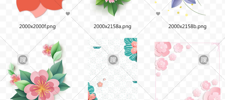 卡通中式立体植物花朵花卉剪纸透明背景设计装饰素材