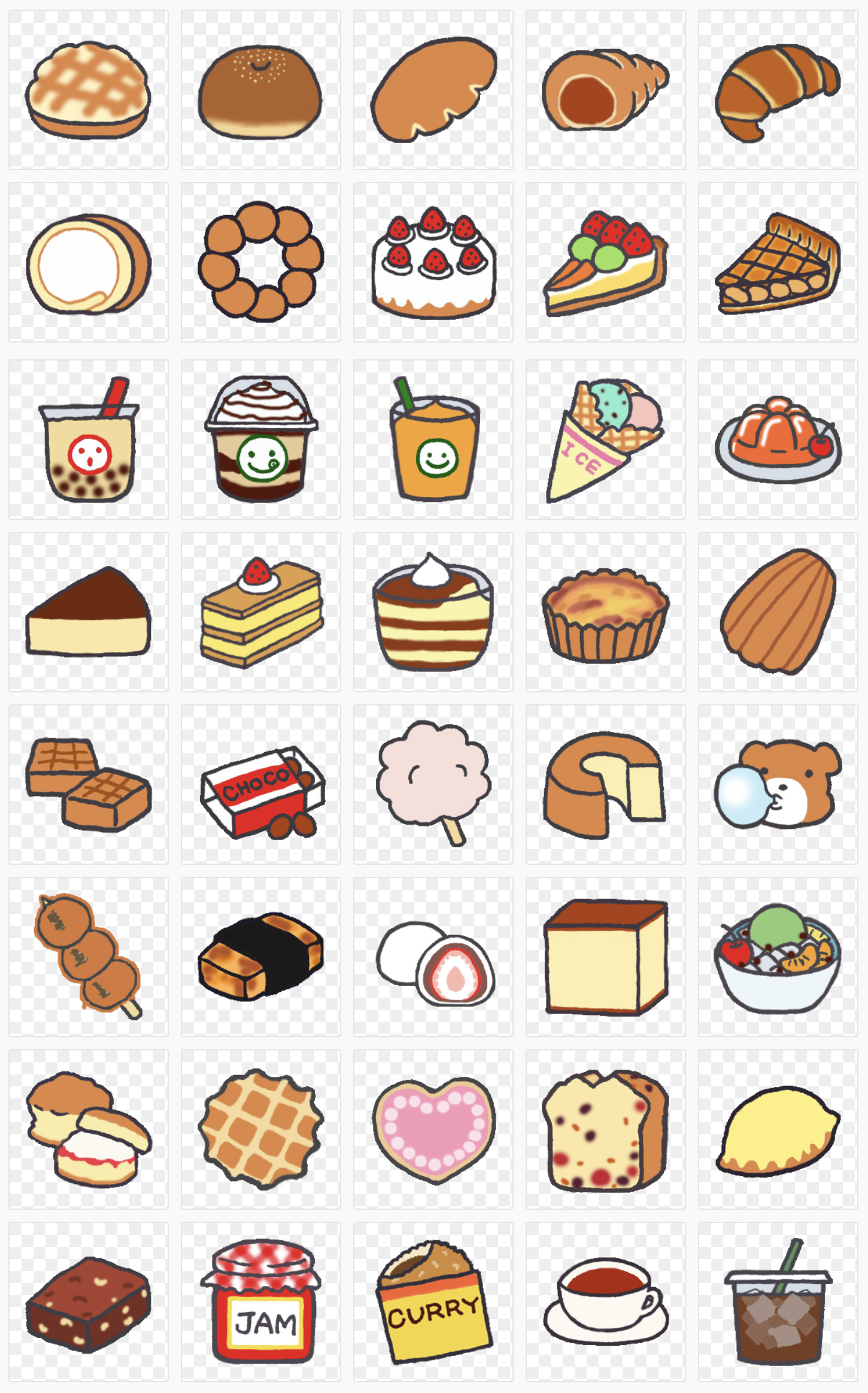 【手绘甜品PNG】卡通可爱，手绘蛋糕甜品烘焙装饰透明免抠PNG