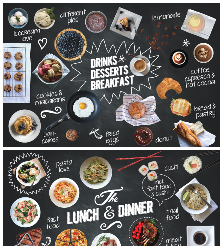 【餐饮设计】咖啡厅西餐厅快餐 免抠图素材 黑板风餐饮菜单设计