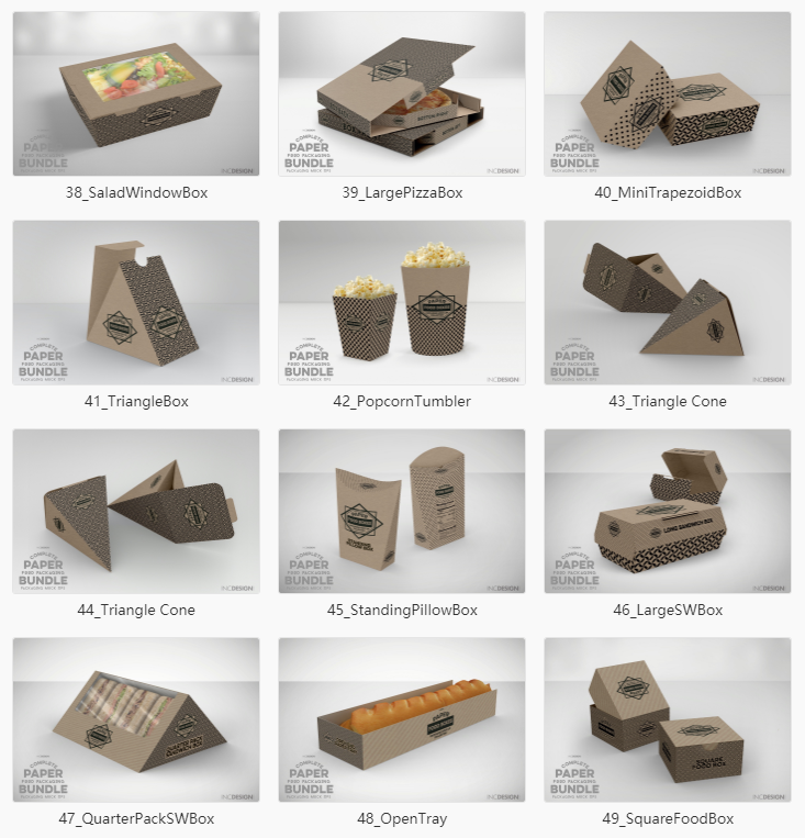 纸质食品食物外卖包装样机模型合集PSD源文件设计图素材带展开图