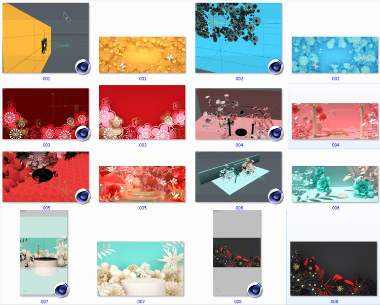剪纸立体花朵电商展台场景C4D模型