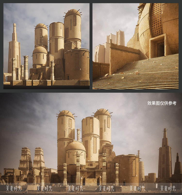 【C4D素材】古代古典高楼城堡神殿建筑3D模型