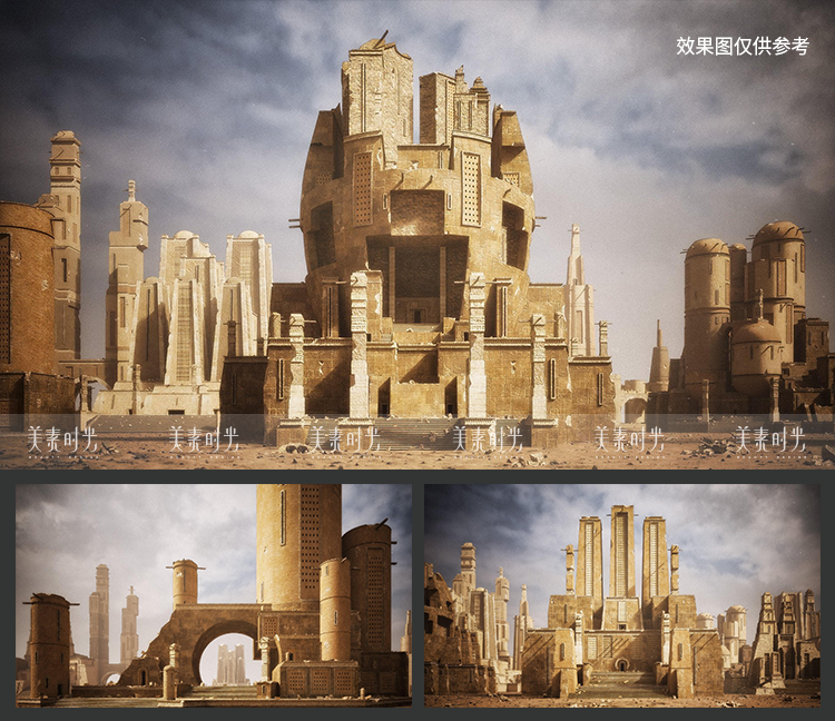 【C4D素材】古代古典高楼城堡神殿建筑3D模型