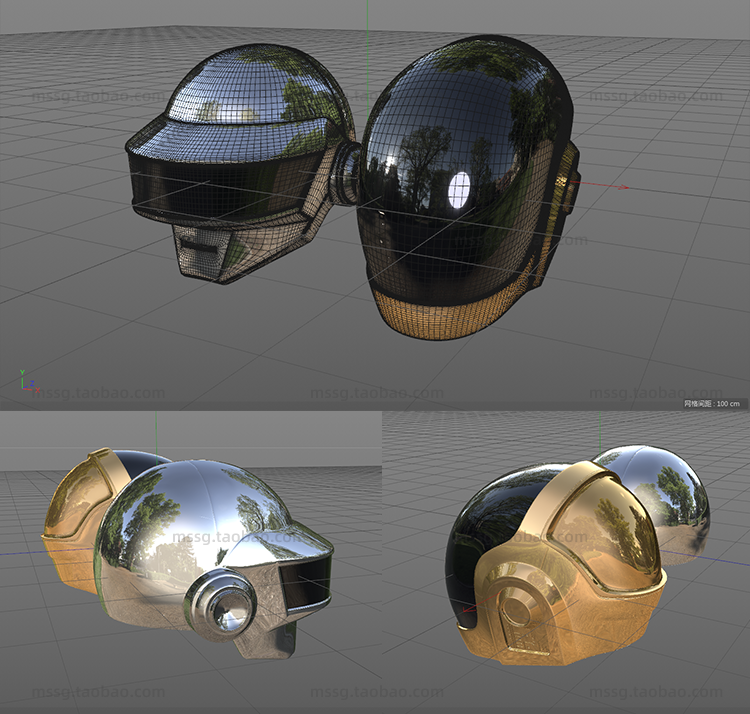 【金属头盔】2款金属头盔C4D模型素材