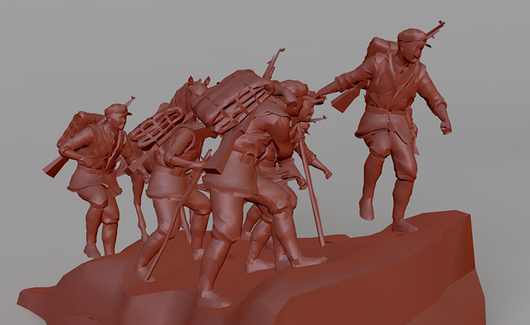 【红军雕塑】8组低面红军群体雕塑 革命题材C4D模型场景3D素材