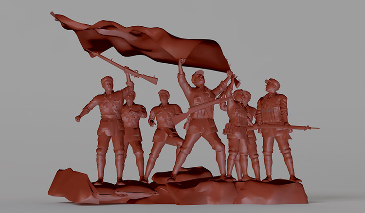 【红军雕塑】8组低面红军群体雕塑 革命题材C4D模型场景3D素材