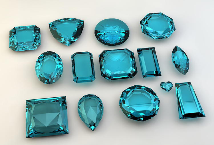 【钻石宝石模型】14种蓝色水晶钻石宝石切割C4D模型海报元素3D模型素材