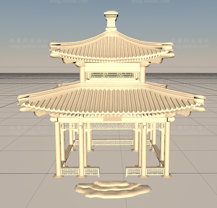 【C4D建筑模型】古风古建筑四角凉亭3D工程立体模型C4D素材