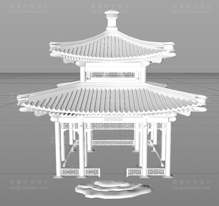 【C4D建筑模型】古风古建筑四角凉亭3D工程立体模型C4D素材