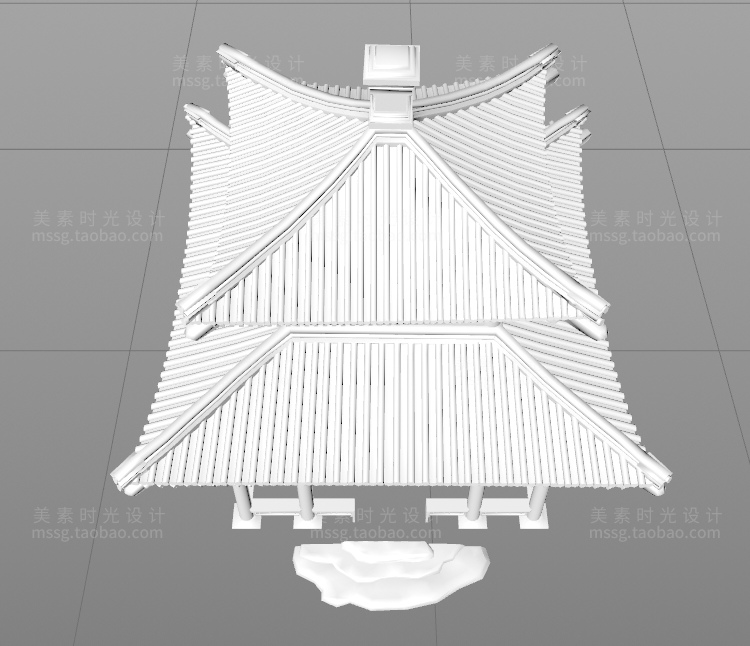 【C4D建筑模型】古风古建筑四角凉亭3D工程立体模型C4D素材