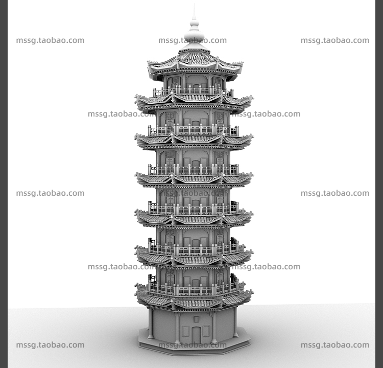 【C4D建筑模型】古风建筑七层宝塔C4D模型FBX OBJ立体3D场景建模素材