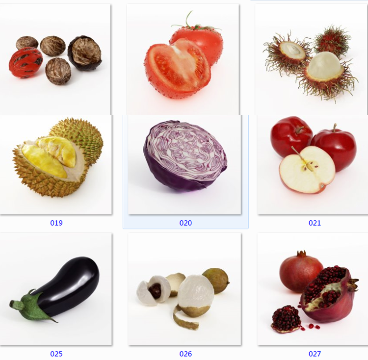 【C4D素材】44款水果蔬菜食品C4D模型工程3d香蕉草莓苹果玉米场景立体素材