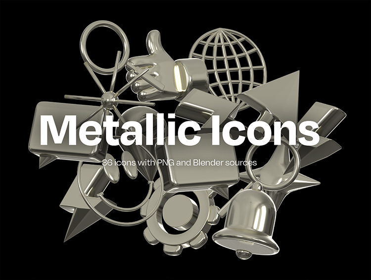 【立体图标建模】13款立体图标元素包3d模型素材Metallic Icons