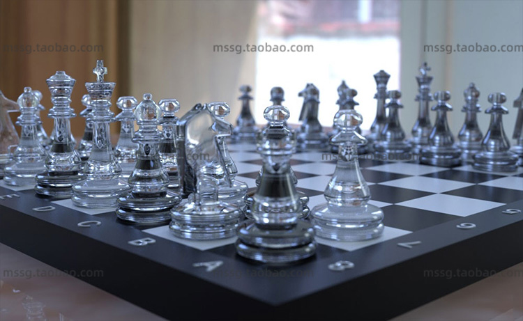 【C4D模型】创意场景国际西洋棋 玻璃象棋C4D模型